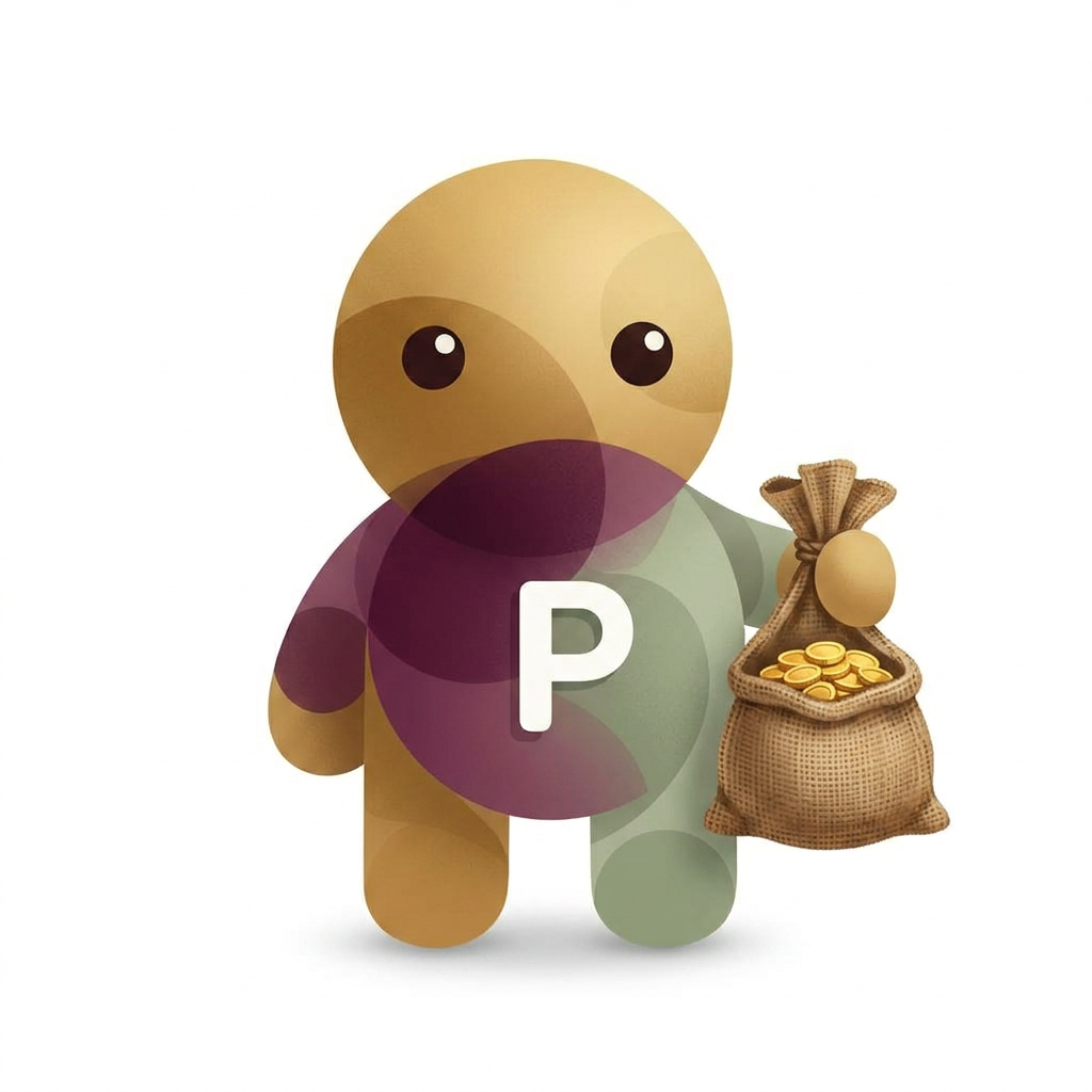 The Parlora mascot carrying a bag of gold coins